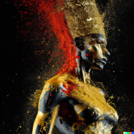 DALL·E 2022 10 25 17.09.57   picture of colorful mud explosions and paint splashes and splitters but as nefertiti, black red and gold gigapixel low_res scale 6_00x